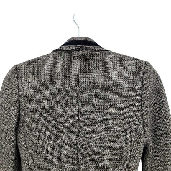 Vtg Y2K Banana Republic Petite Herringbone Blazer 2P Gray Wool Velvet Academia - Picture 6 of 8